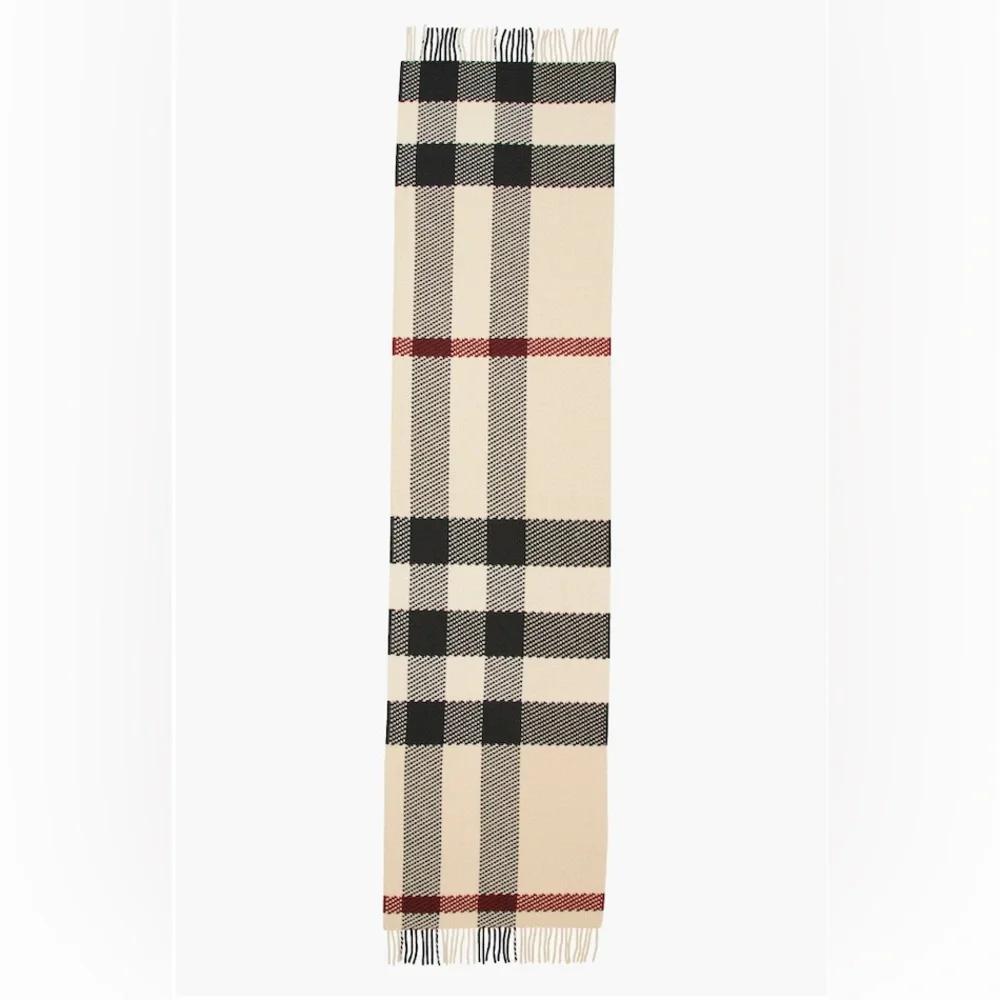 NWT $1050 Burberry Jumbo Check Fringe Wool Scarf in Stone, Unisex!